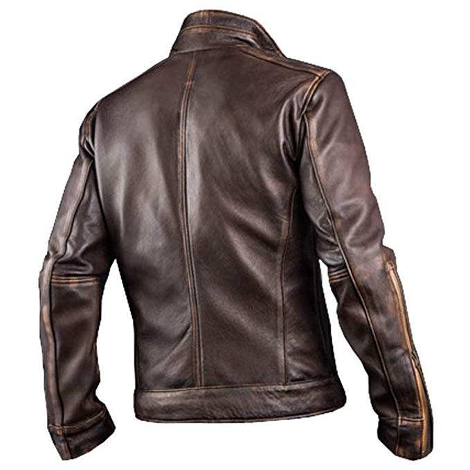 mens brown distressed leather jacket