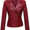 women maroon leather jacket