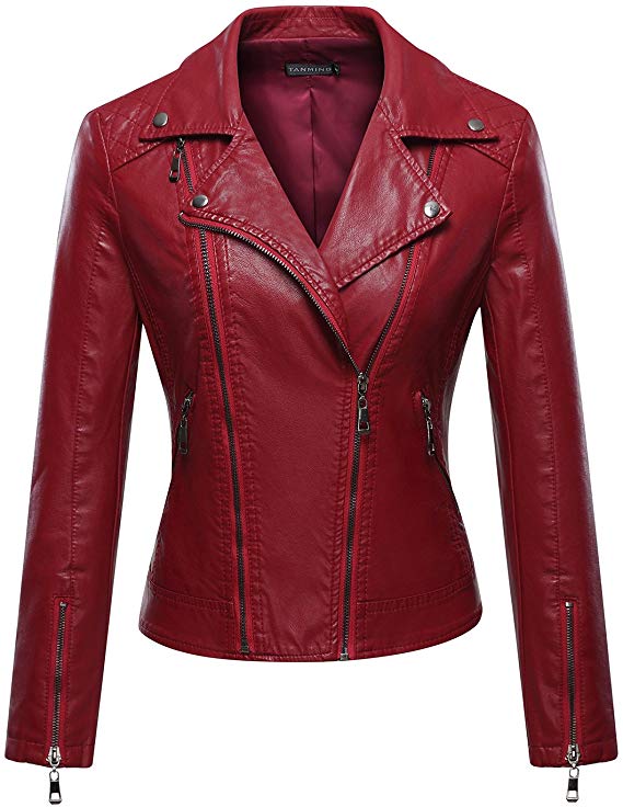 women maroon leather jacket