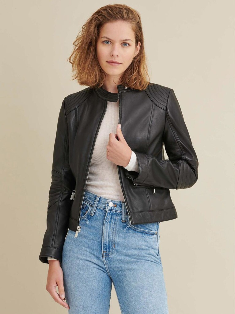 Leather Jacket with Quilted Shoulder