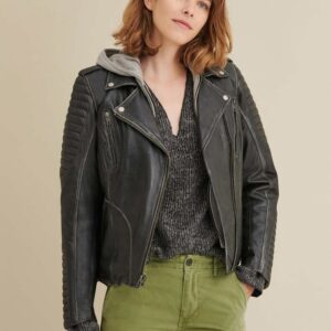 Quilted Shoulder Leather Moto Cycle Jacket