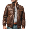 Brown Leather Racer Jacket