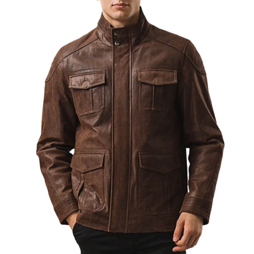 Coffee Brown Field Leather Jacket